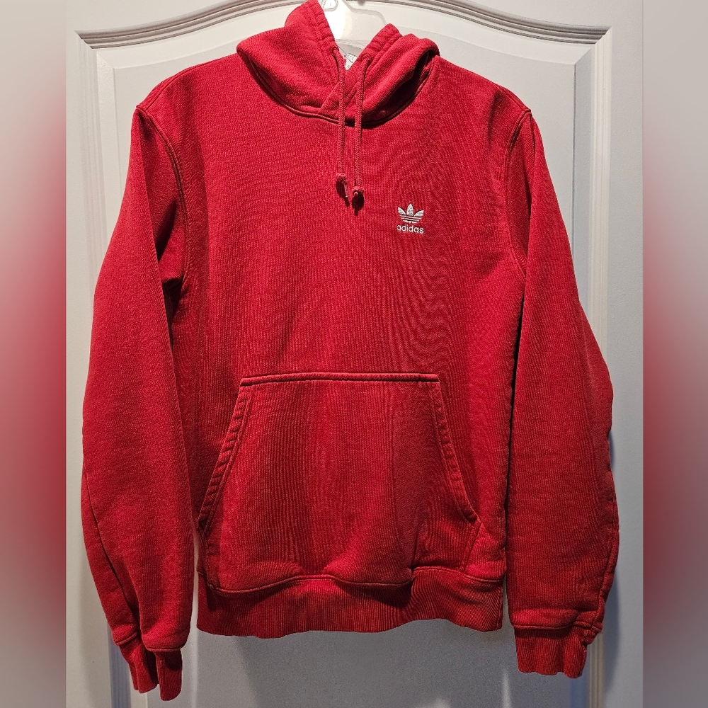 Adidas Trefolil Drawsting Pullover Hoodie Sweatshirt with Pocket Red Womens XS